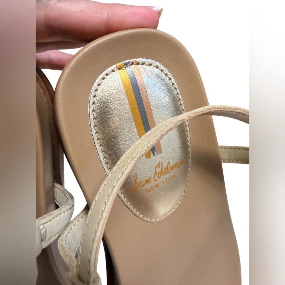 Sam Edelman Naomi Thing Beige Raffia T-Strap Sandals with Gold Accent NWOT